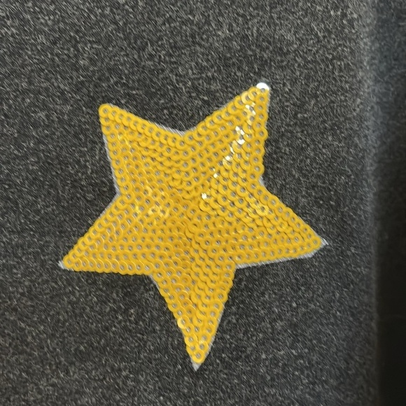 BaeVely gray short sleeve shirt with blue, pink and yellow sequin stars. Small - Picture 4 of 11